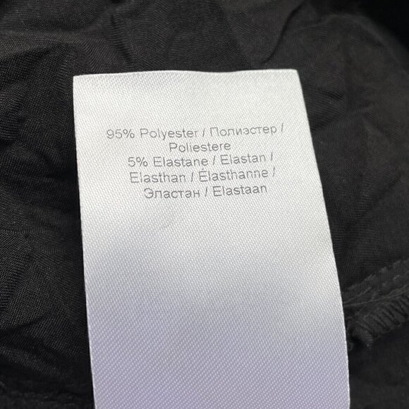 Ganni Crinkle Satin Jumpsuit Size 2 Black Smocked Ruffle Wide Leg - Picture 7 of 8